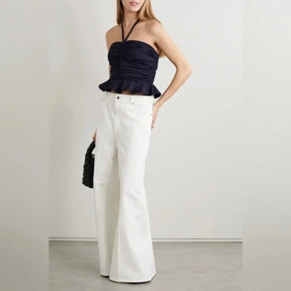 Veronica Beard Arienne Ruched Stretch-cotton Poplin Halterneck Top B2884